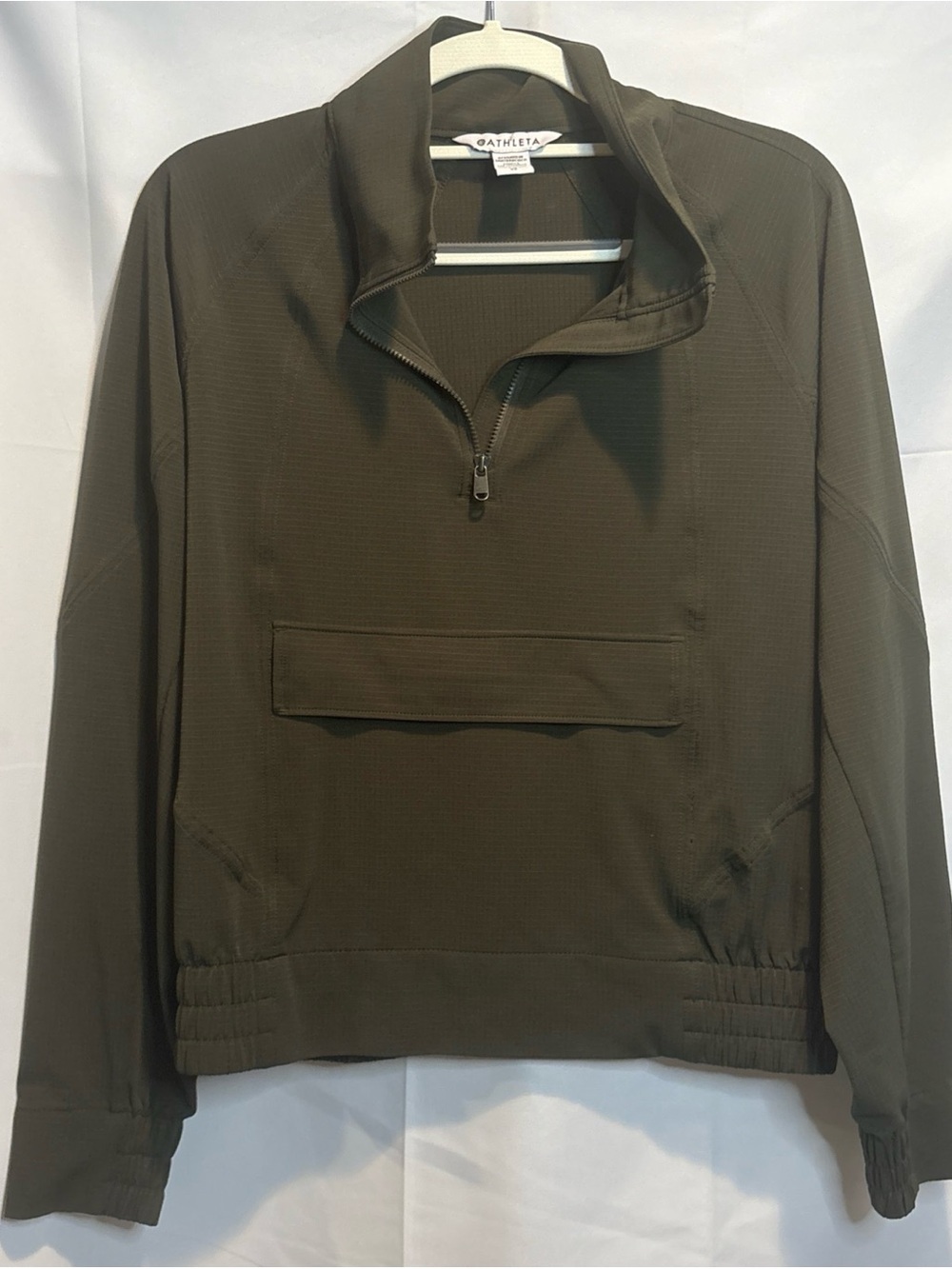 Athleta Dark Olive Green Zip Pullover Top